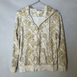 Avirex Y2K Zip Hoodie “Fly Life” Gold Zip Pull Crest/Chain All Over Print Size M